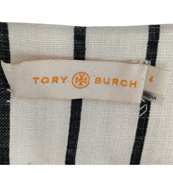 Tory Burch Filipa Slub Stripe Embroider Tunic Top white & Black Size 4 - Picture 4 of 8